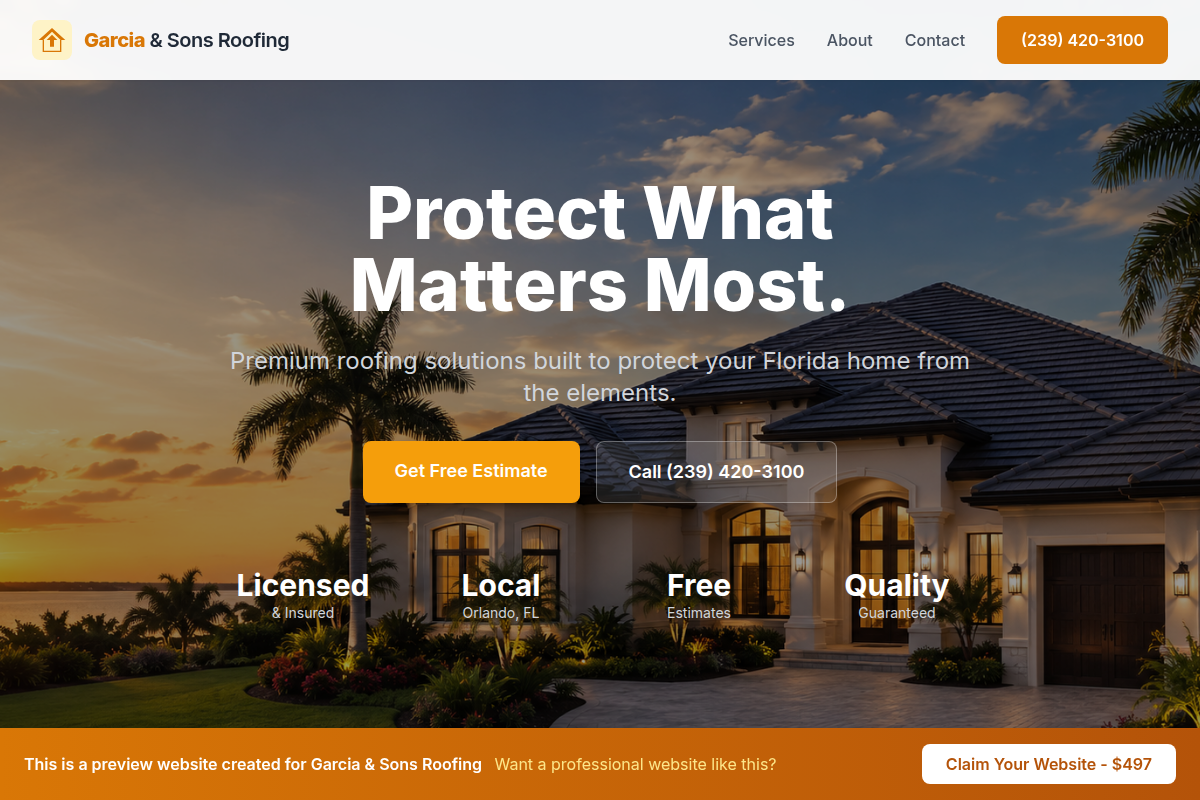 Website Preview - Garcia & Sons Roofing